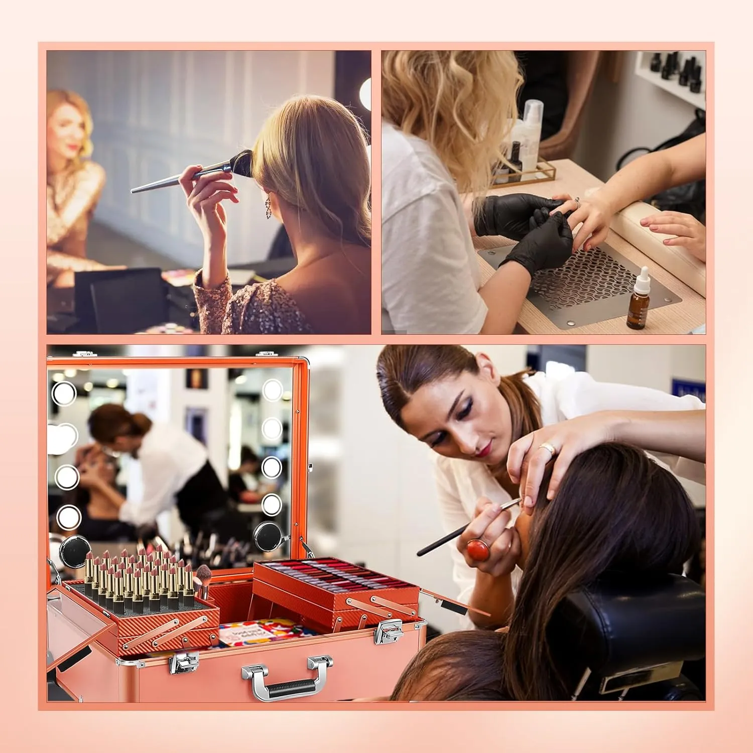 Aluminum Trolley Makeup Train Case with Led Light Rolling Makeup Case with Legs Suitcase Vanity with Lights with Stand Mirror Makeup Vanity Station
