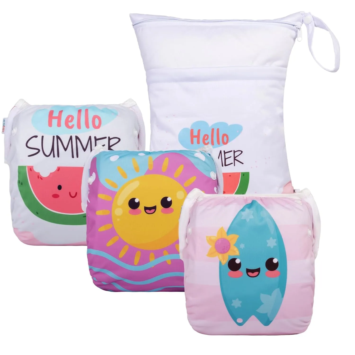 ALVABABY 3pcs Baby Swim Diapers with 1pcs Wet Bag Reuseable Washable & Adjustable for Swimming Lesson & Baby Boy and Girl 3YKL08