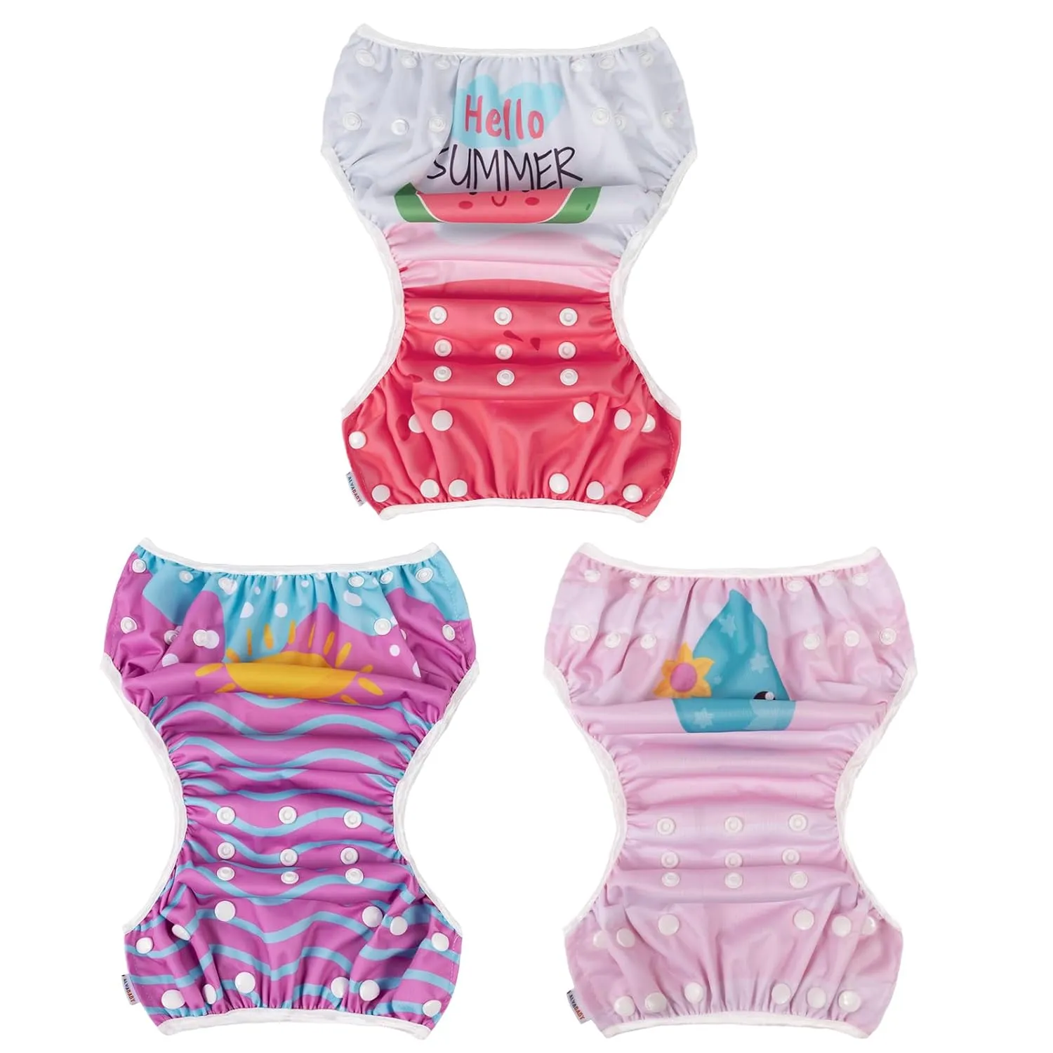 ALVABABY 3pcs Baby Swim Diapers with 1pcs Wet Bag Reuseable Washable & Adjustable for Swimming Lesson & Baby Boy and Girl 3YKL08