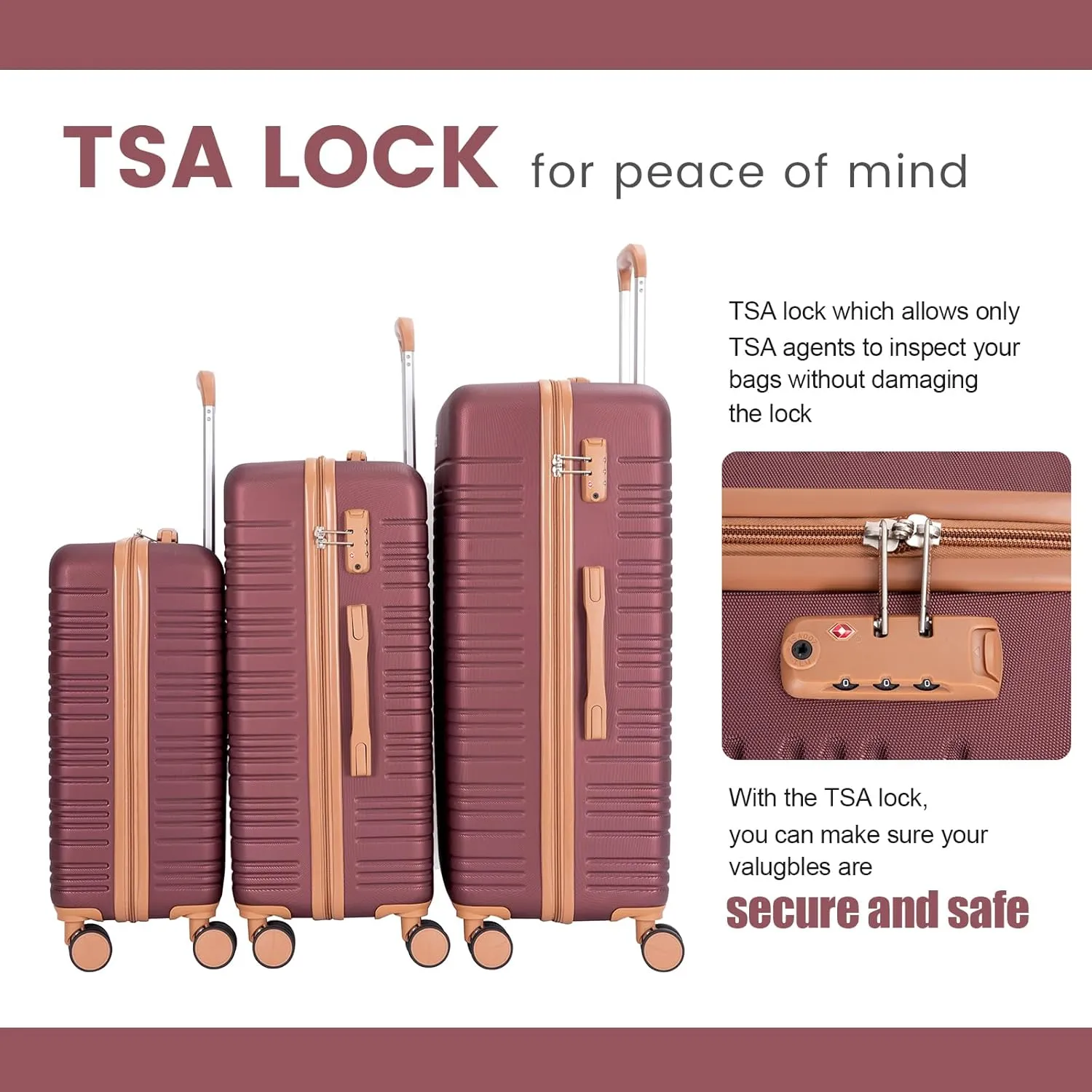 Amalodie Luggage Sets 5 Piece Suitcases with Double Spinner Wheel,Suitcase Set ABS Hard Case Luggage with TSA Lock and Durable Waterproof Travel Luggage