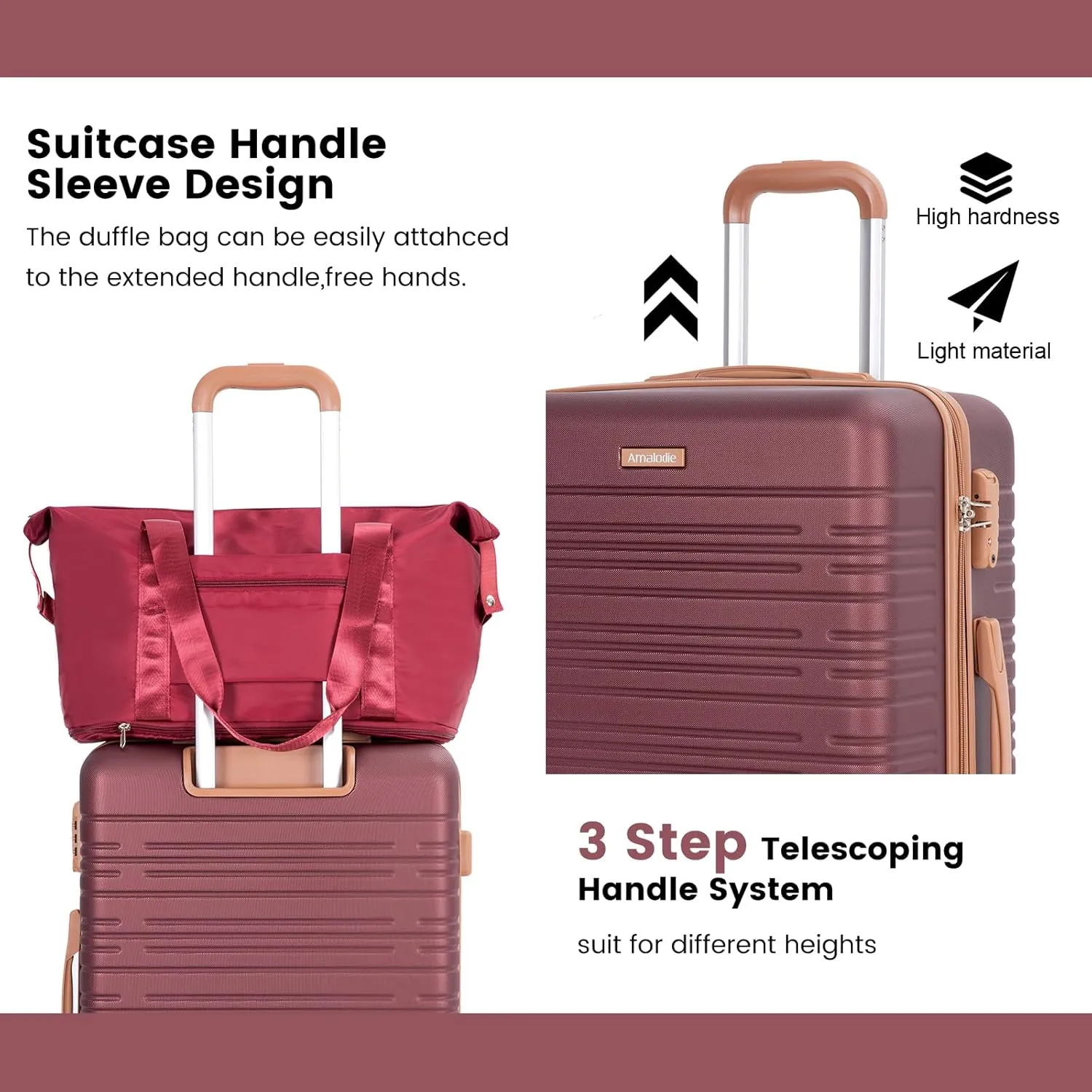 Amalodie Luggage Sets 5 Piece Suitcases with Double Spinner Wheel,Suitcase Set ABS Hard Case Luggage with TSA Lock and Durable Waterproof Travel Luggage