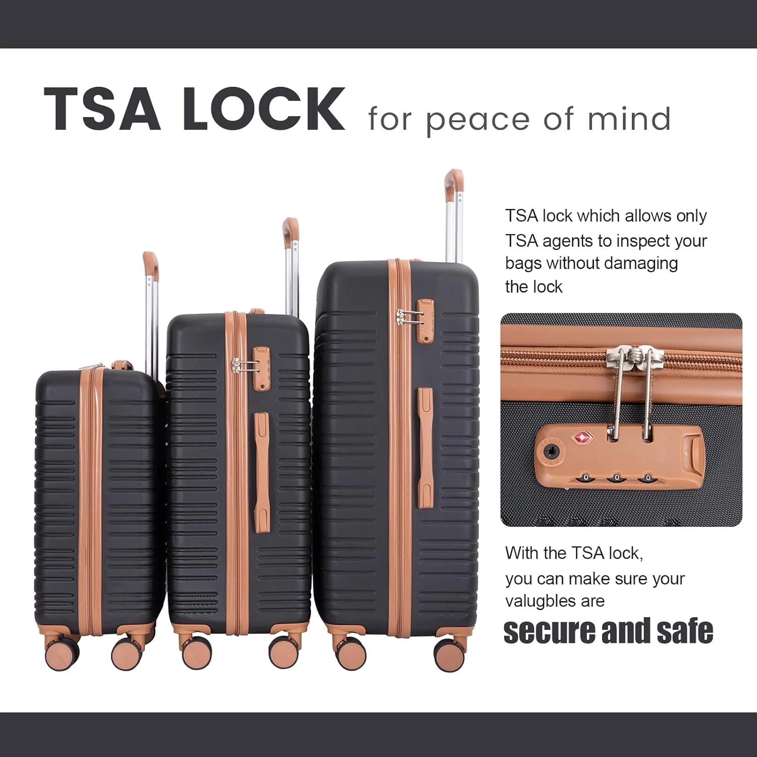 Amalodie Luggage Sets 5 Piece Suitcases with Double Spinner Wheel,Suitcase Set ABS Hard Case Luggage with TSA Lock and Durable Waterproof Travel Luggage