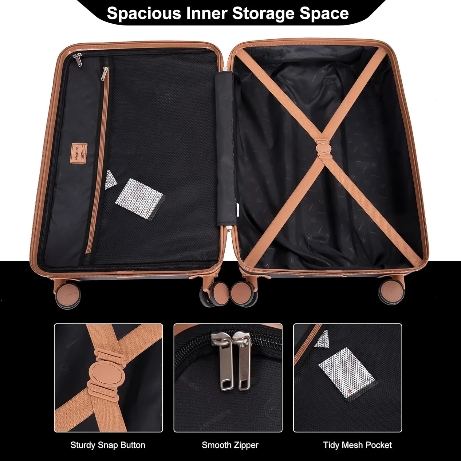 Amalodie Luggage Sets 5 Piece Suitcases with Double Spinner Wheel,Suitcase Set ABS Hard Case Luggage with TSA Lock and Durable Waterproof Travel Luggage