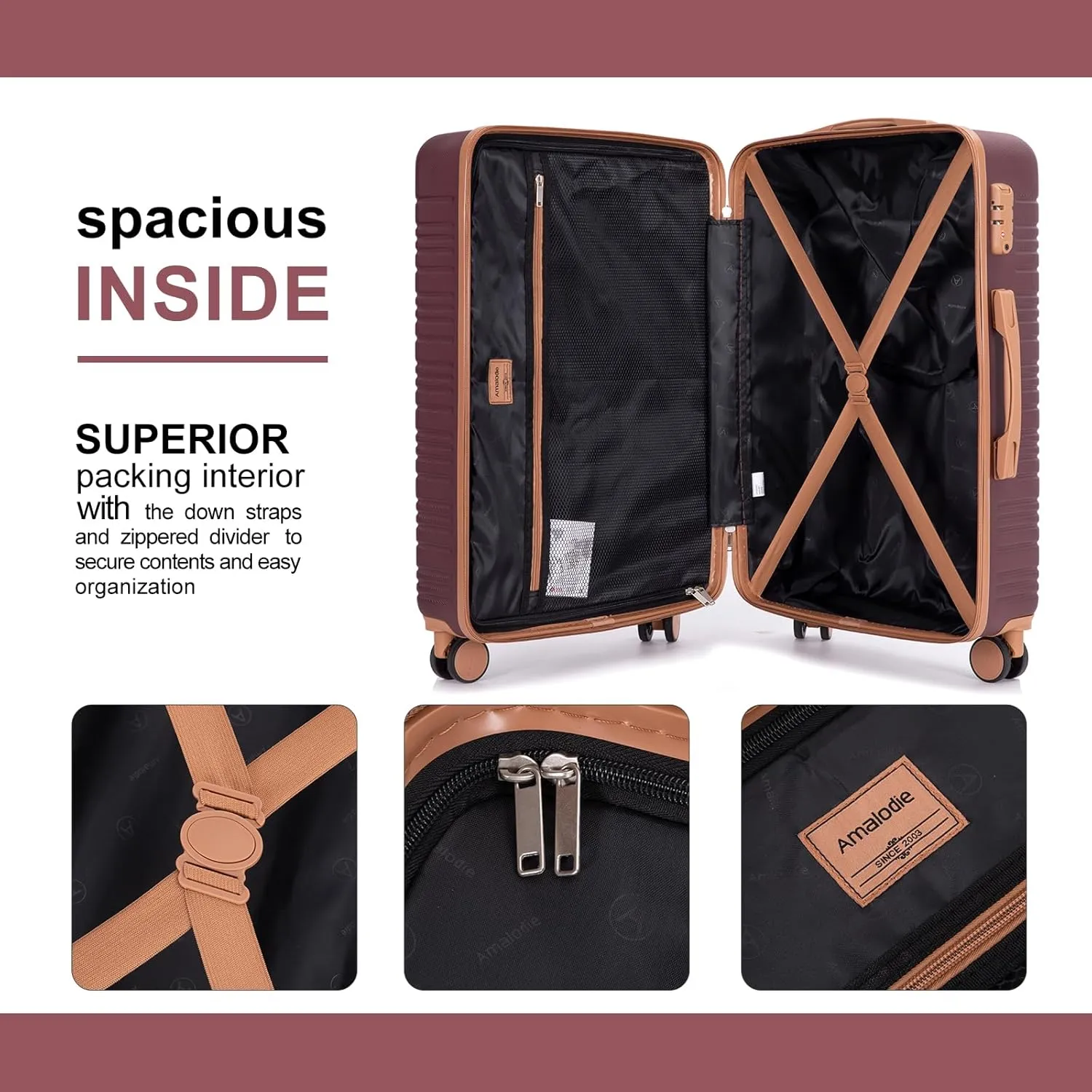 Amalodie Luggage Sets 5 Piece Suitcases with Double Spinner Wheel,Suitcase Set ABS Hard Case Luggage with TSA Lock and Durable Waterproof Travel Luggage