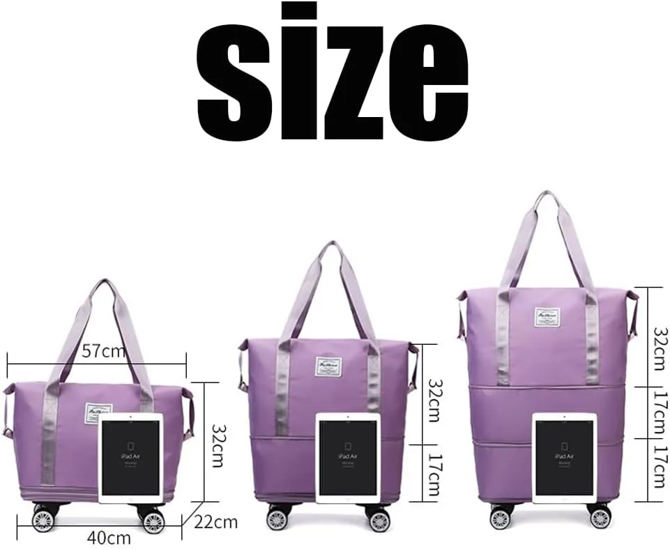 Ambitionous 2025 New Large Capacity Travel Bag - Universal Wheel Removable, Pepepo Travel Bag with Wheels, Foldable Dry Wet Separated Tote Bag with 360 Degrees Silent Universal Wheels (Fuchsia)