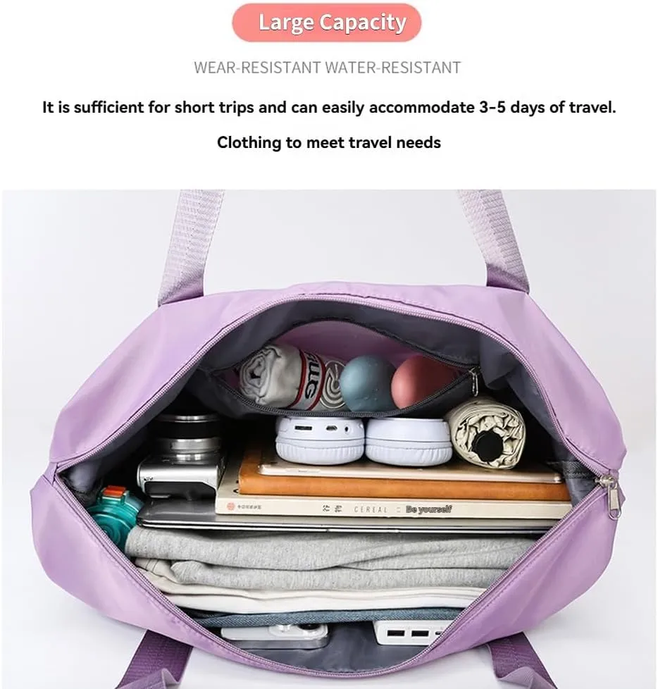 Ambitionous 2025 New Large Capacity Travel Bag - Universal Wheel Removable, Pepepo Travel Bag with Wheels, Foldable Dry Wet Separated Tote Bag with 360 Degrees Silent Universal Wheels (Fuchsia)