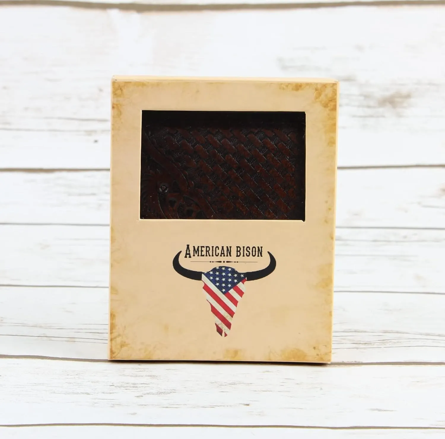 American Bison RFID Wallet for Men – Hand-Tooled Floral Cowhide Leather Bifold Wallet with Gift Box (Dark Brown)