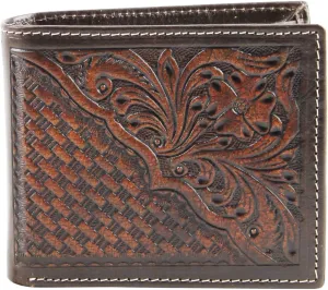 American Bison RFID Wallet for Men – Hand-Tooled Floral Cowhide Leather Bifold Wallet with Gift Box (Dark Brown)