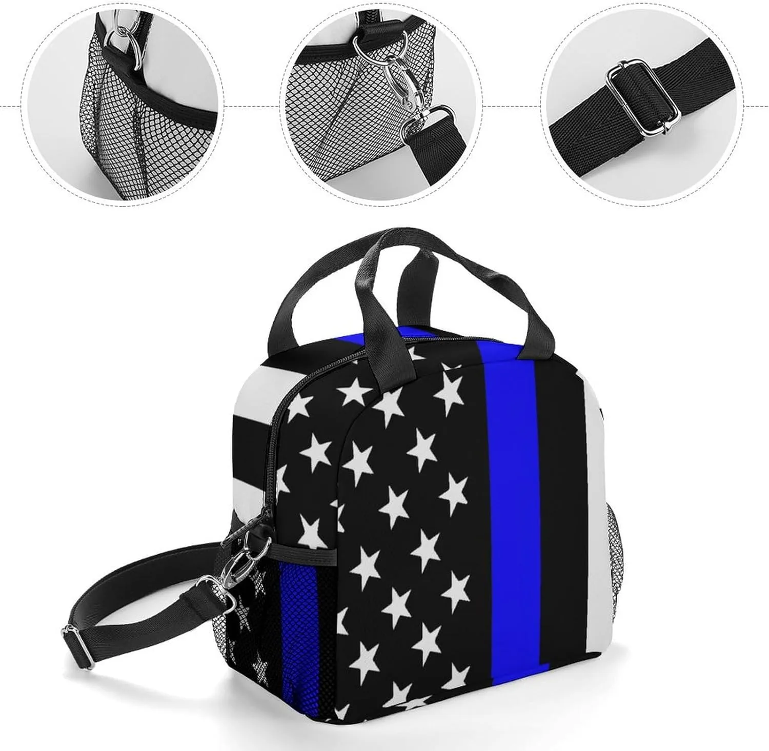 American Thin Blue Line Flag Adjustable Shoulder Strap Insulated And Leak Proof Premium Lunch Bag Unisex