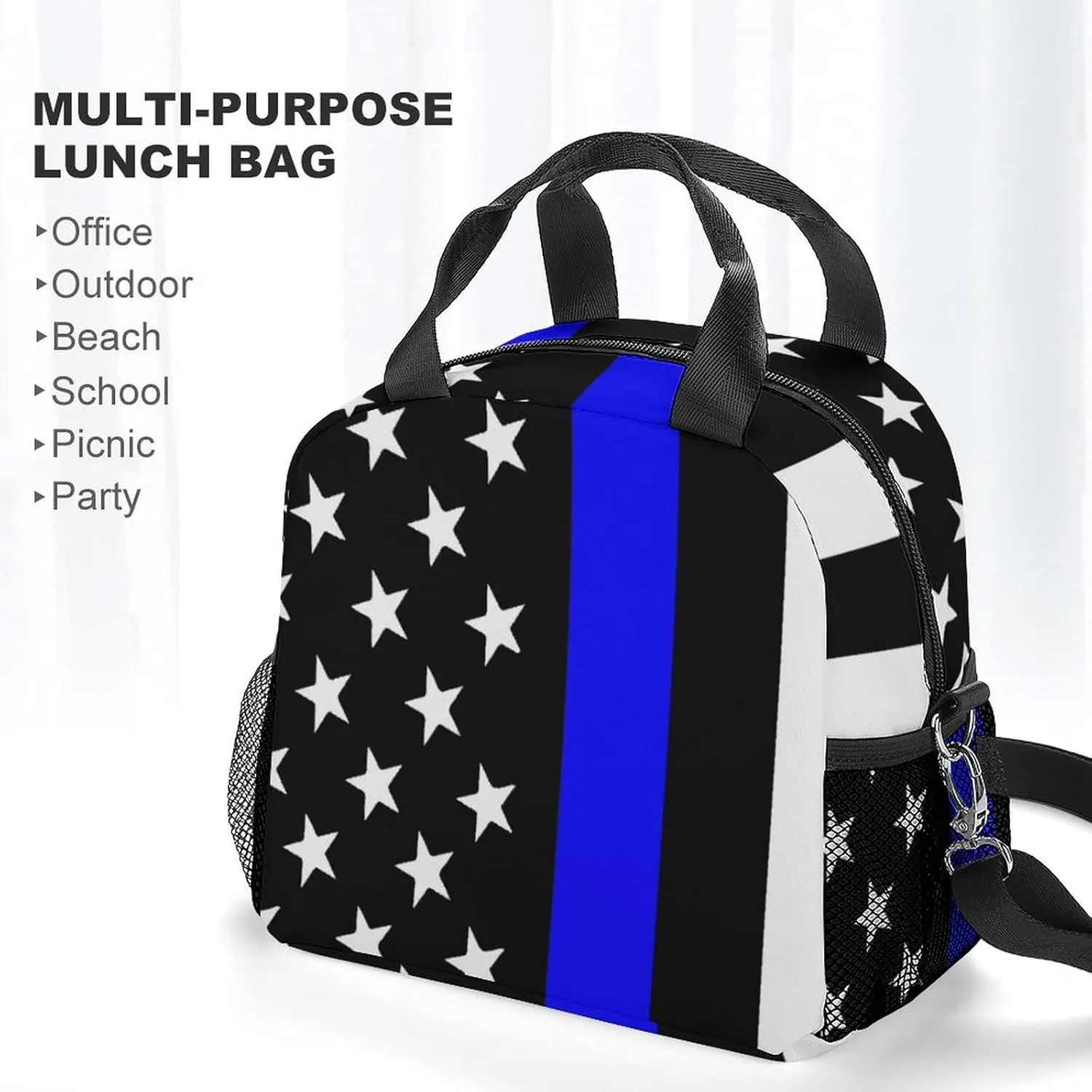 American Thin Blue Line Flag Adjustable Shoulder Strap Insulated And Leak Proof Premium Lunch Bag Unisex