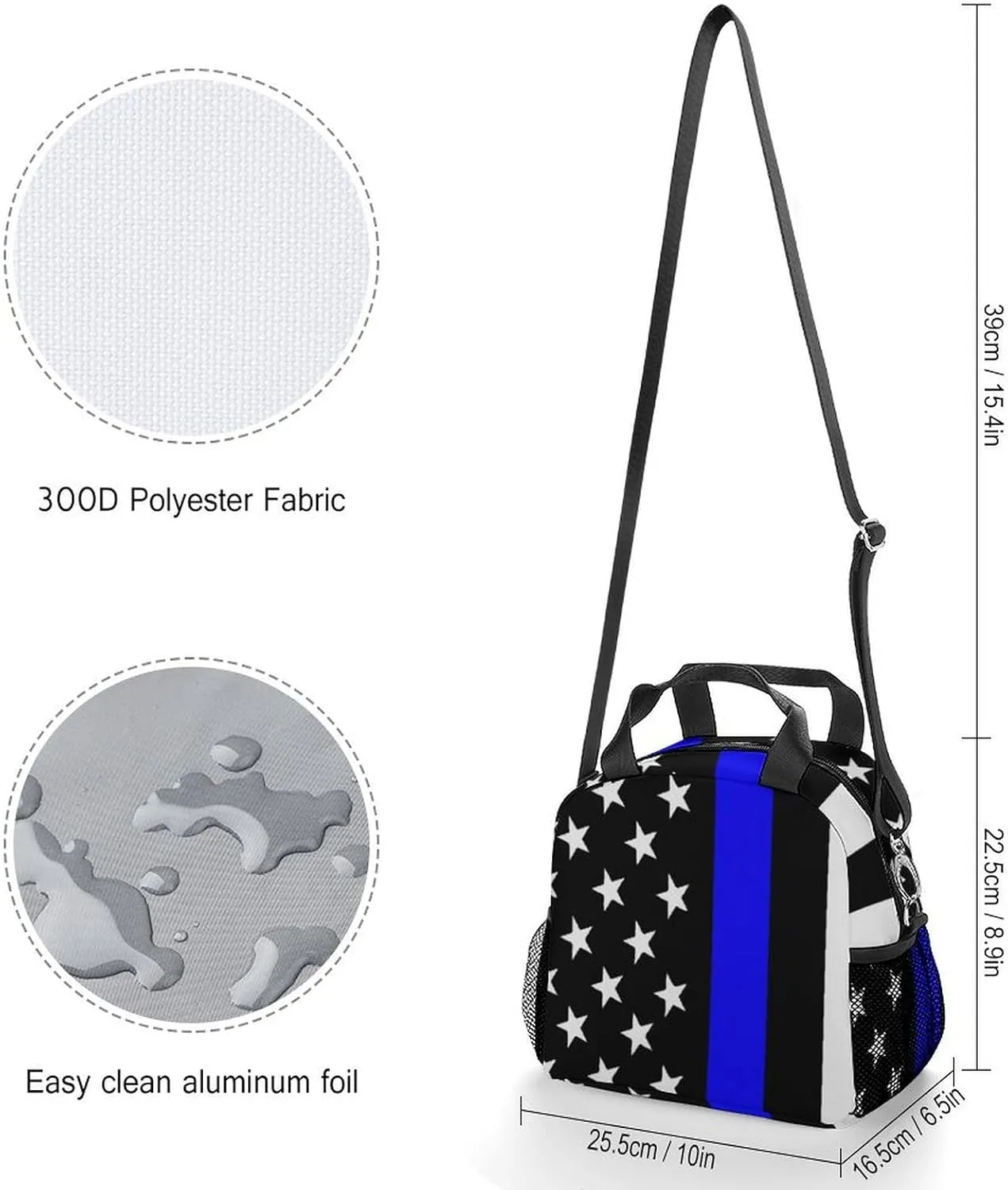 American Thin Blue Line Flag Adjustable Shoulder Strap Insulated And Leak Proof Premium Lunch Bag Unisex