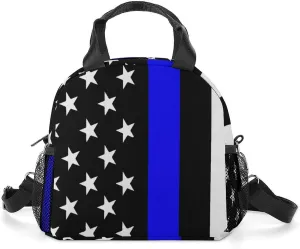 American Thin Blue Line Flag Adjustable Shoulder Strap Insulated And Leak Proof Premium Lunch Bag Unisex