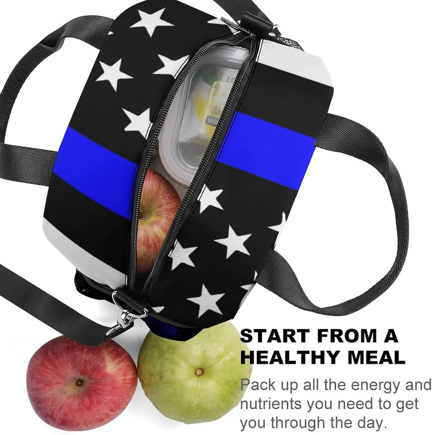 American Thin Blue Line Flag Adjustable Shoulder Strap Insulated And Leak Proof Premium Lunch Bag Unisex