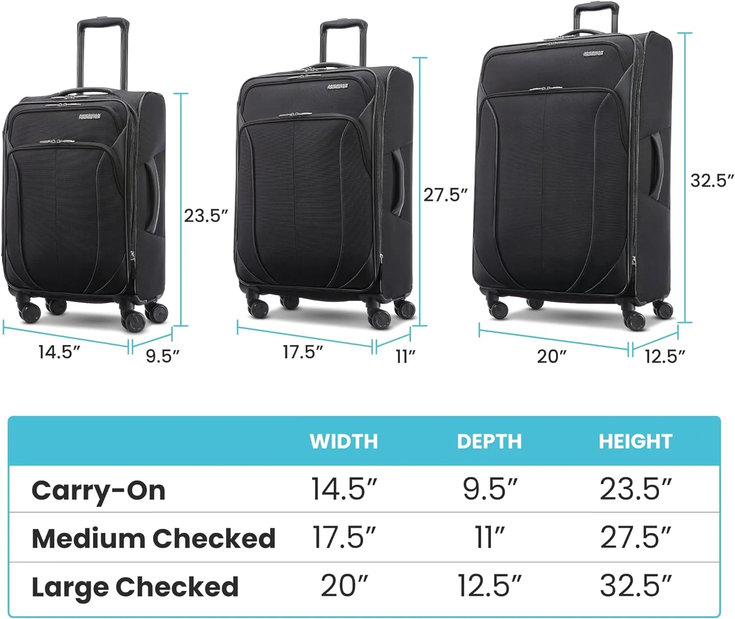 American Tourister 4 KIX 2.0 Softside Expandable Luggage with Spinners, Black, 3PC (CO/MED/LG)