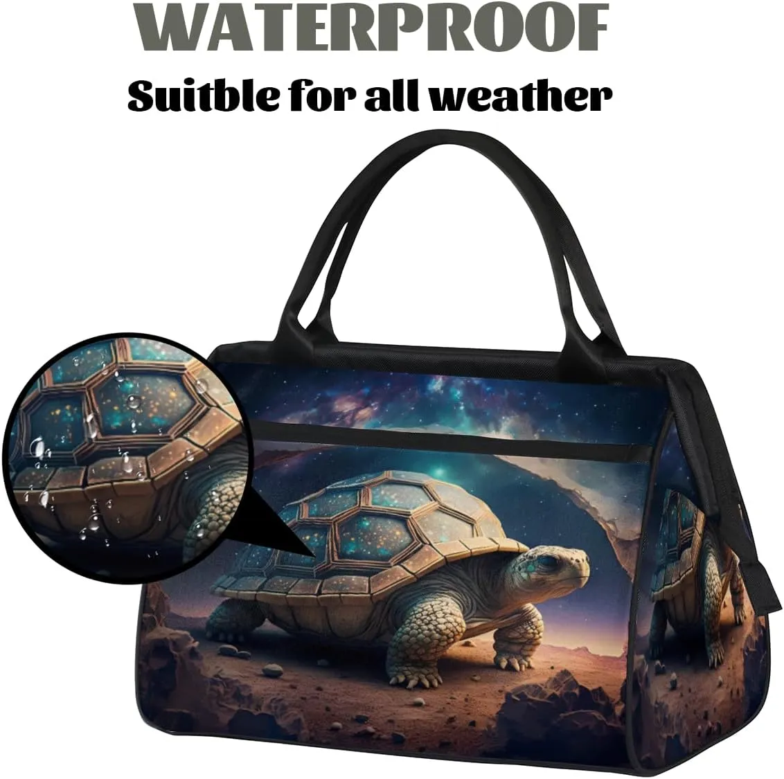 Ancient Space Tortoise Travel Duffle Bag, Waterproof Duffel Bag Weekender Overnight Carry On Bag Lightweight Sport Gym Bag for Men Women