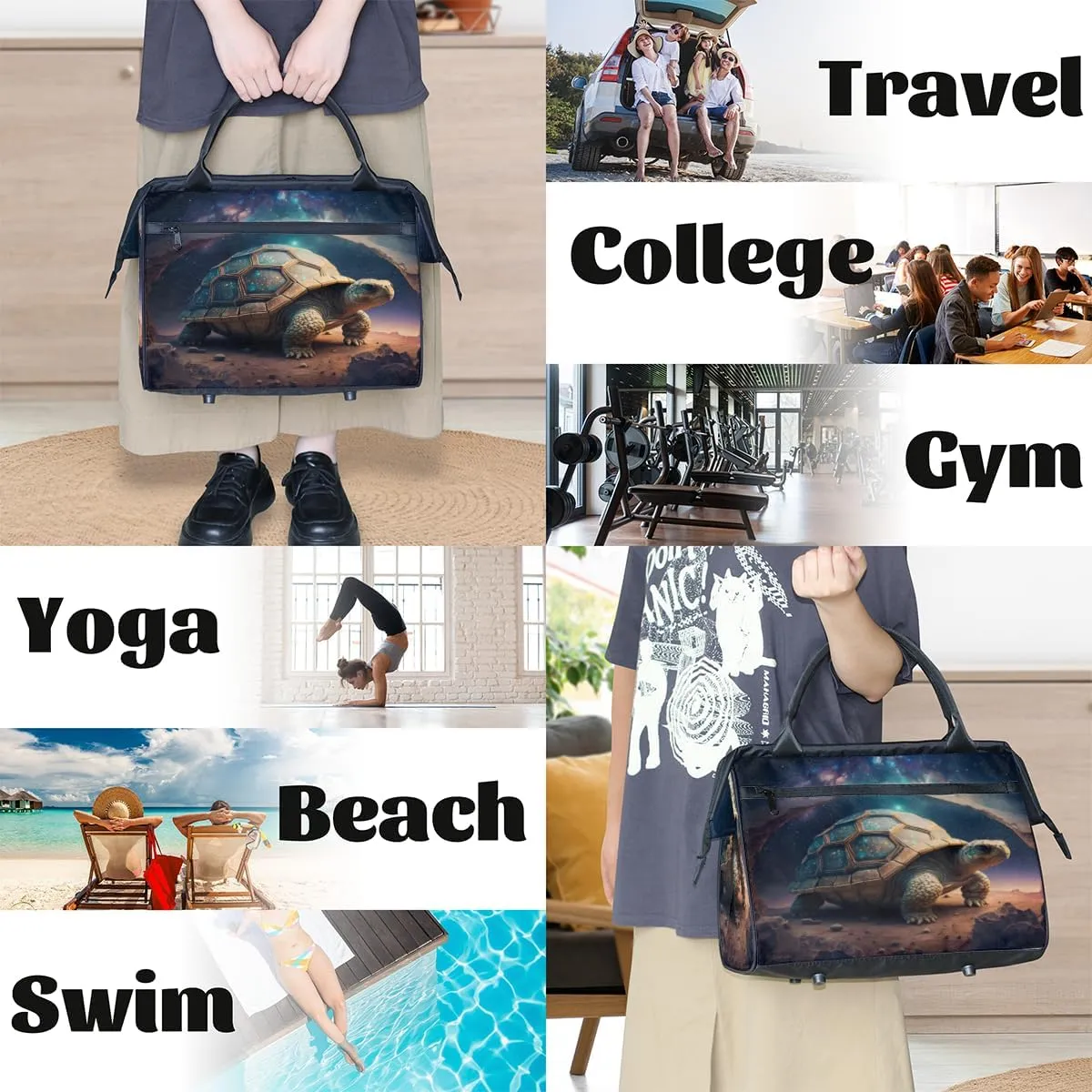 Ancient Space Tortoise Travel Duffle Bag, Waterproof Duffel Bag Weekender Overnight Carry On Bag Lightweight Sport Gym Bag for Men Women