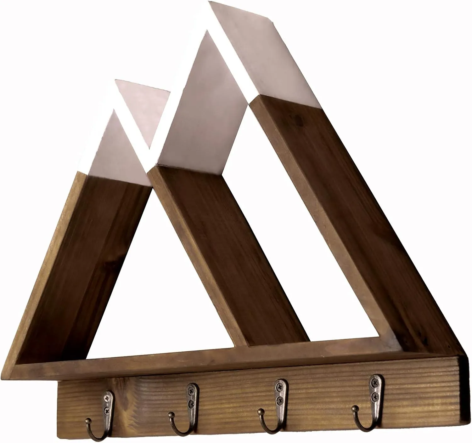 and & Delivered Mountain Shelf - Triangle Shelf for Mountain Adventure Nursery Wall Der, Floating Geometric Wooden Shelves with Ruic Wall Hooks for Cryals, Kids Bedroom, Livingroom & Entryway