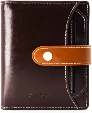 ANDOILT Wallets for Women Genuine Leather Small Bifold Wallet RFID Blocking Card Case Purse with ID Window Coin Pocket