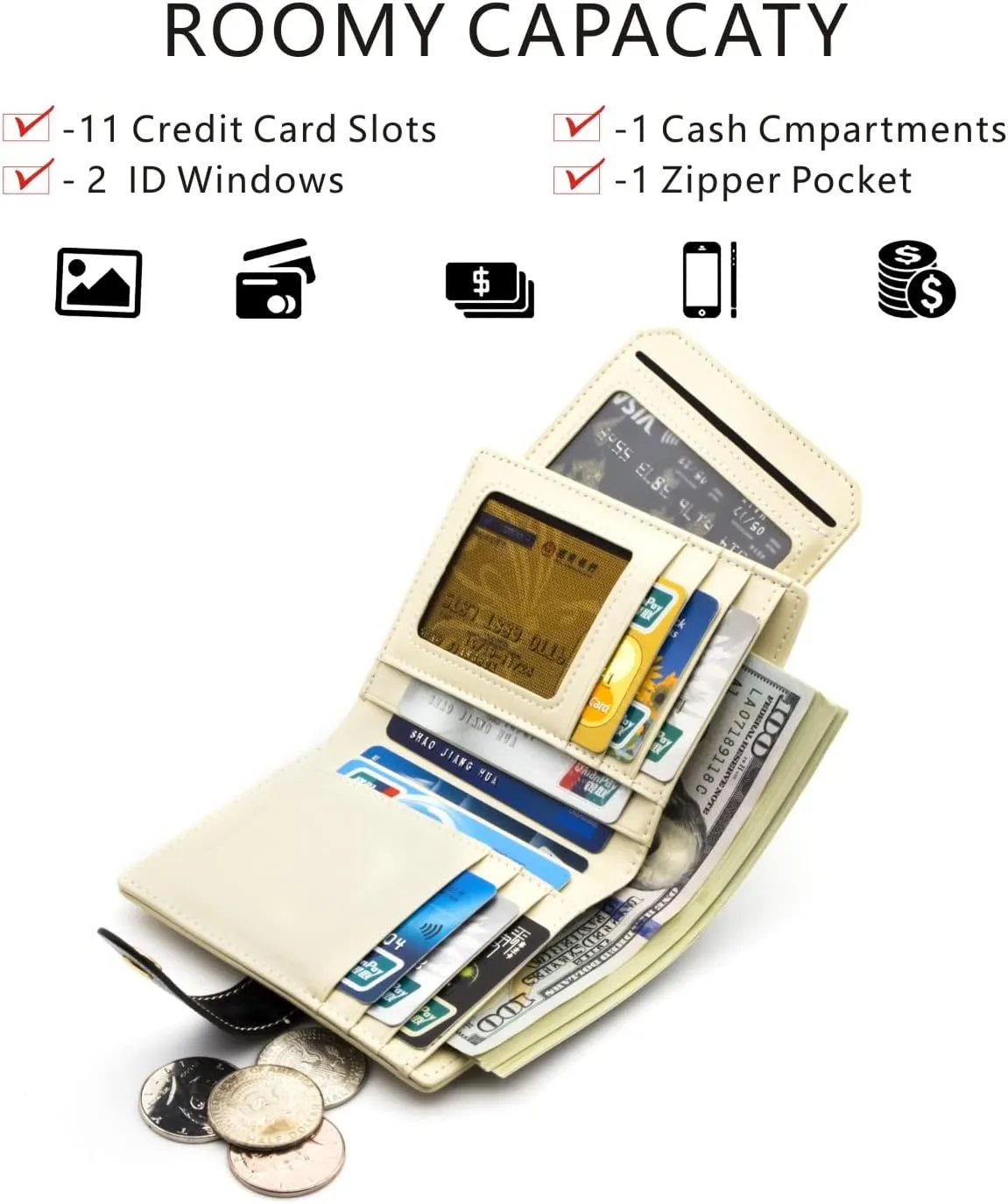 ANDOILT Wallets for Women Genuine Leather Small Bifold Wallet RFID Blocking Card Case Purse with ID Window Coin Pocket