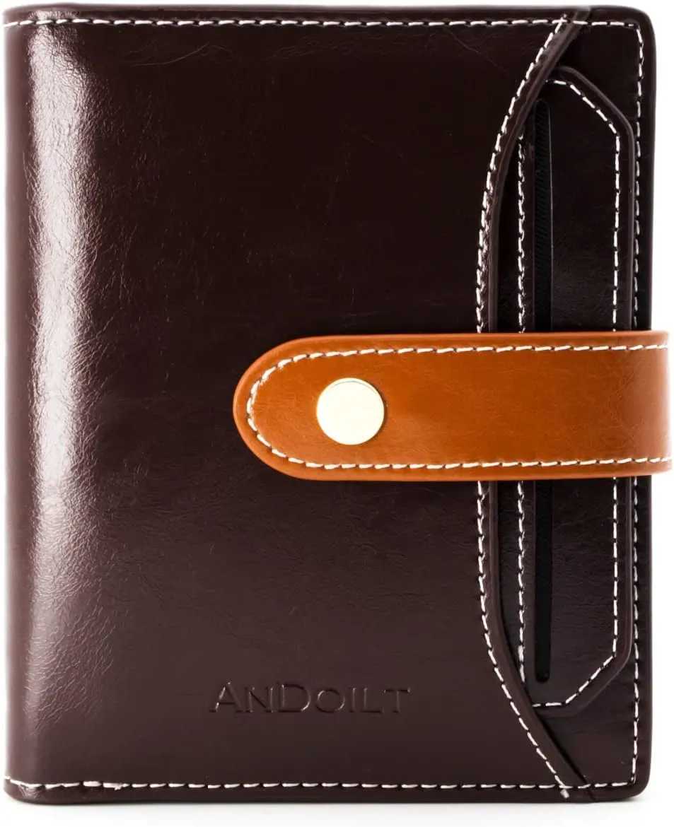 ANDOILT Wallets for Women Genuine Leather Small Bifold Wallet RFID Blocking Card Case Purse with ID Window Coin Pocket