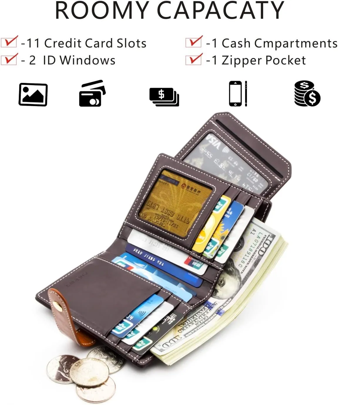 ANDOILT Wallets for Women Genuine Leather Small Bifold Wallet RFID Blocking Card Case Purse with ID Window Coin Pocket