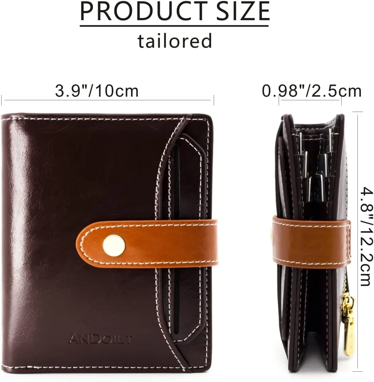 ANDOILT Wallets for Women Genuine Leather Small Bifold Wallet RFID Blocking Card Case Purse with ID Window Coin Pocket