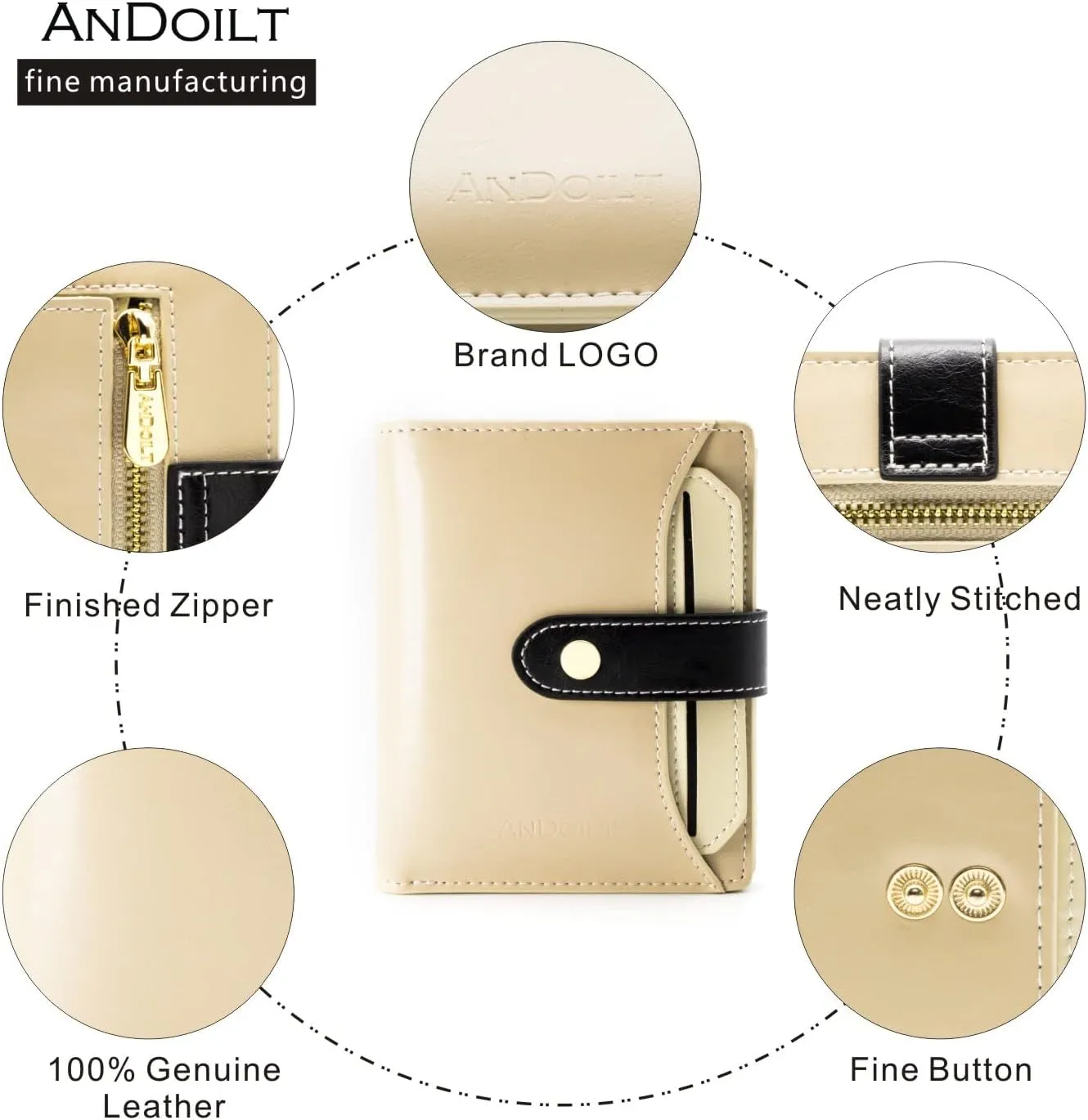 ANDOILT Wallets for Women Genuine Leather Small Bifold Wallet RFID Blocking Card Case Purse with ID Window Coin Pocket