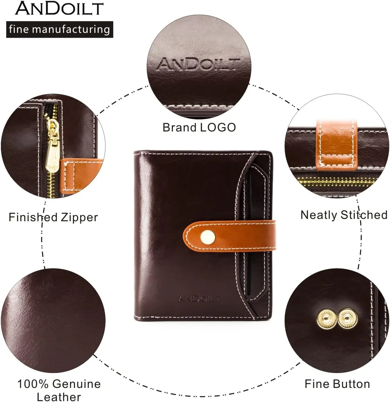 ANDOILT Wallets for Women Genuine Leather Small Bifold Wallet RFID Blocking Card Case Purse with ID Window Coin Pocket
