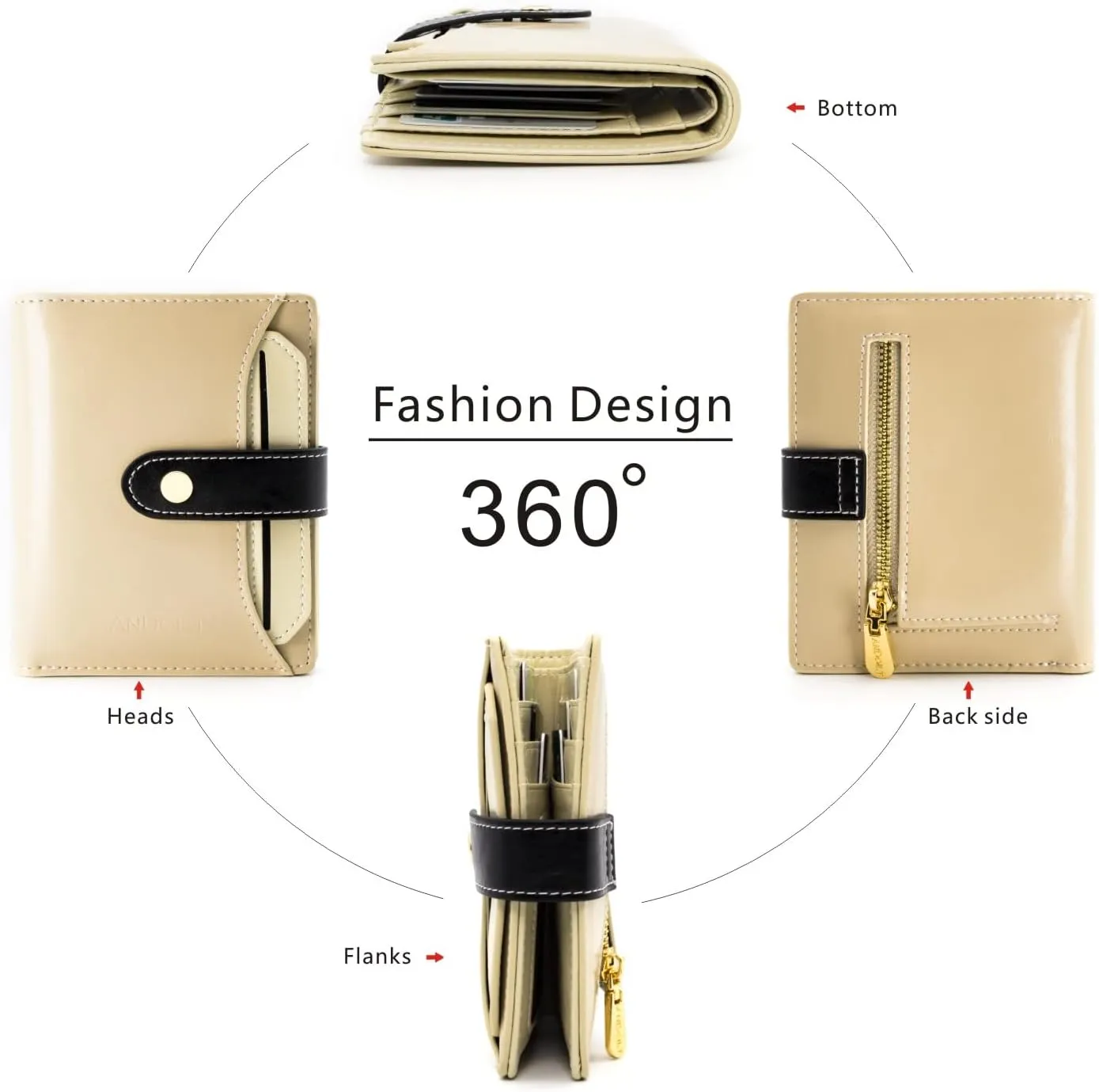 ANDOILT Wallets for Women Genuine Leather Small Bifold Wallet RFID Blocking Card Case Purse with ID Window Coin Pocket