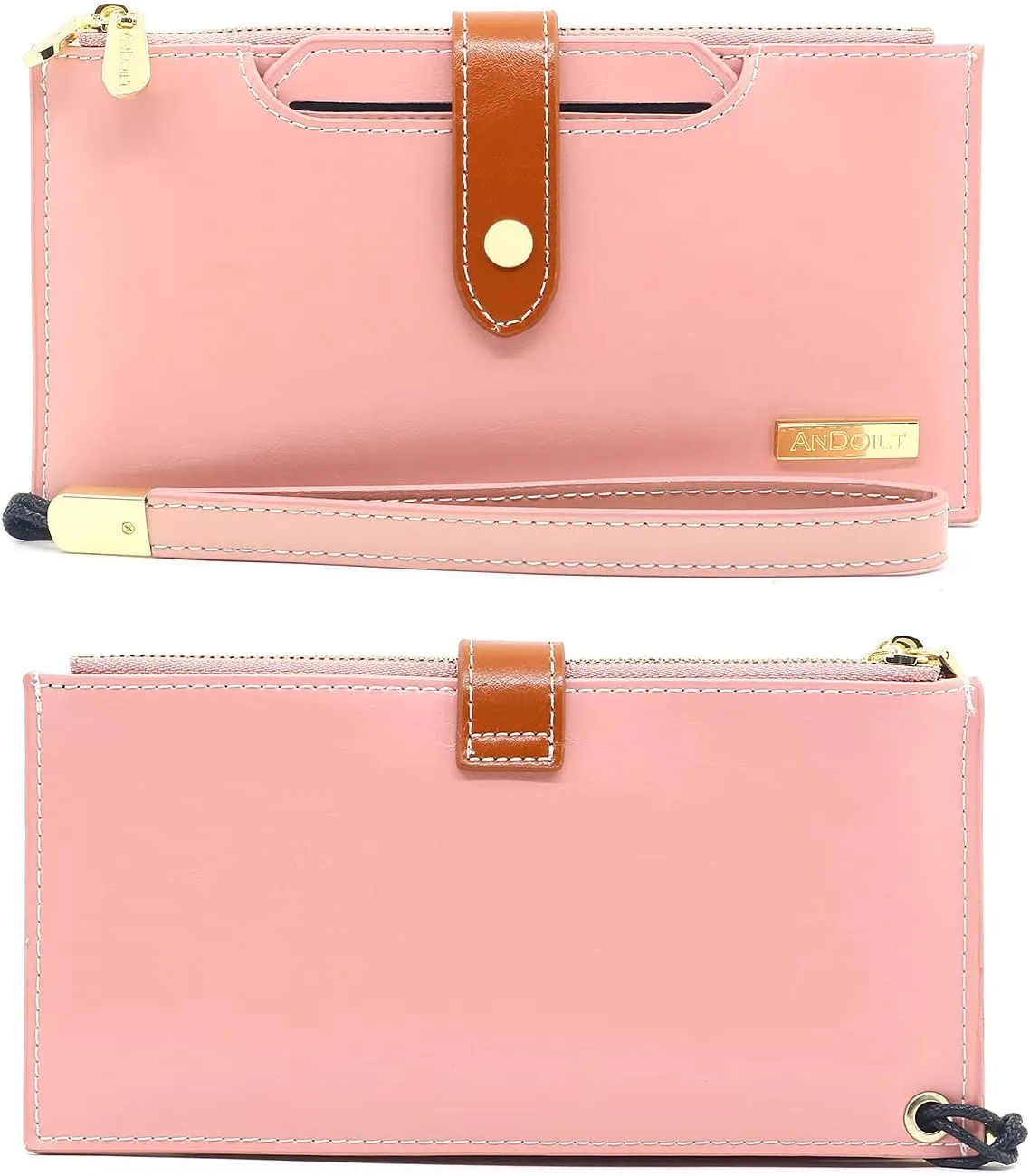 ANDOILT Wallets for Women Genuine Leather Wallet RFID Blocking Bifold Multi Card Case Purse with Zipper Pocket Handbag