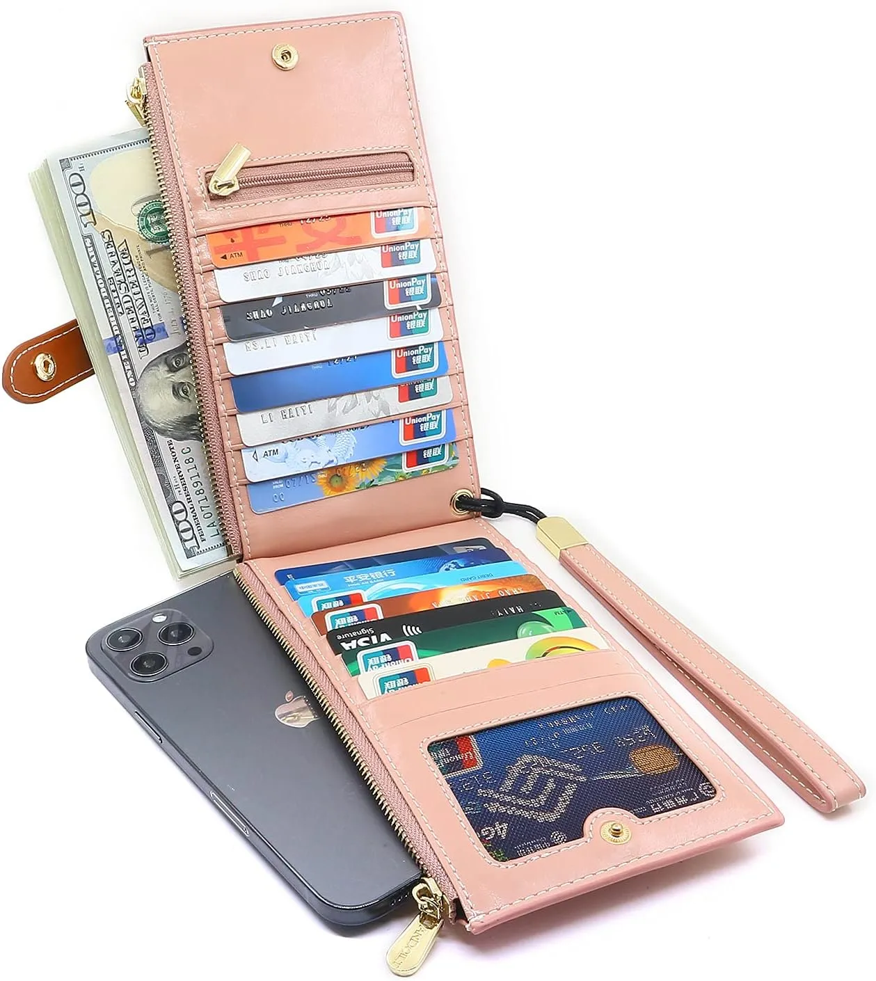 ANDOILT Wallets for Women Genuine Leather Wallet RFID Blocking Bifold Multi Card Case Purse with Zipper Pocket Handbag