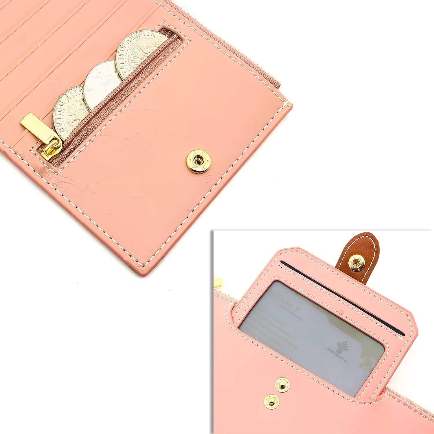 ANDOILT Wallets for Women Genuine Leather Wallet RFID Blocking Bifold Multi Card Case Purse with Zipper Pocket Handbag