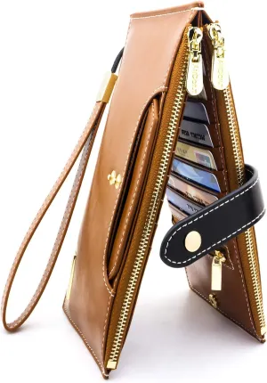 ANDOILT Wallets for Women Genuine Leather Wallet RFID Blocking Bifold Multi Card Case Purse with Zipper Pocket Handbag