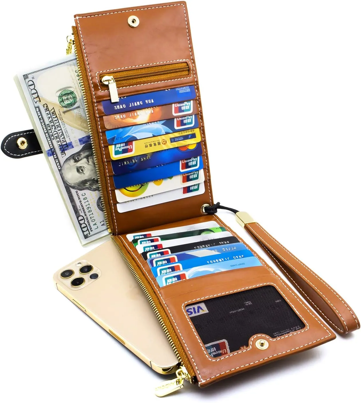 ANDOILT Wallets for Women Genuine Leather Wallet RFID Blocking Bifold Multi Card Case Purse with Zipper Pocket Handbag