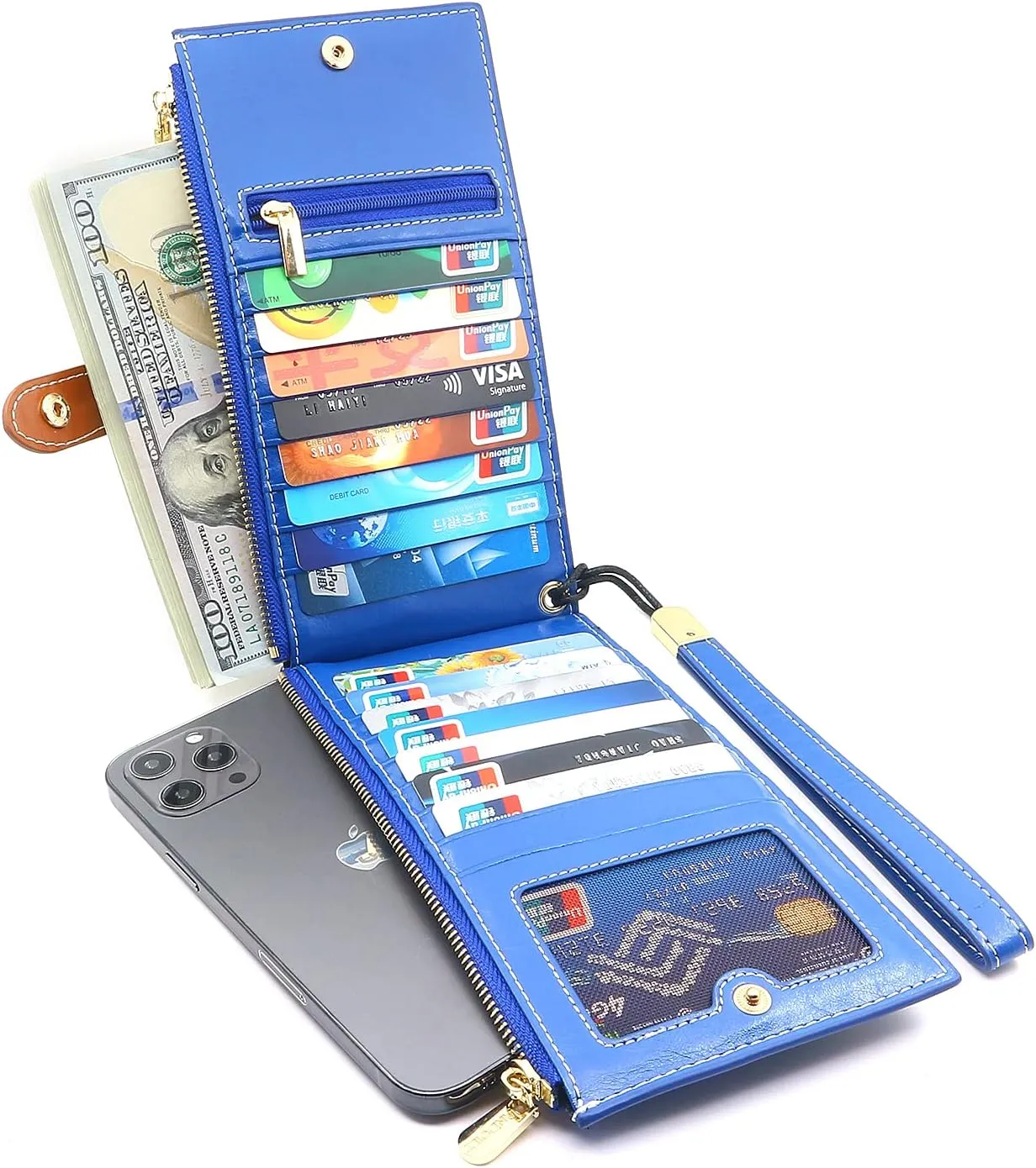 ANDOILT Wallets for Women Genuine Leather Wallet RFID Blocking Bifold Multi Card Case Purse with Zipper Pocket Handbag