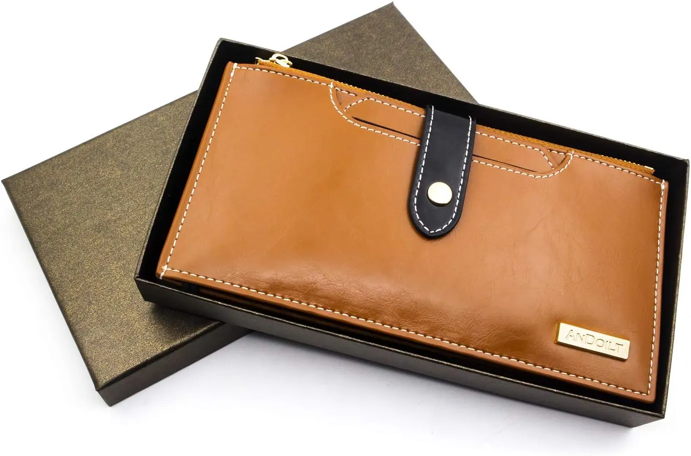 ANDOILT Wallets for Women Genuine Leather Wallet RFID Blocking Bifold Multi Card Case Purse with Zipper Pocket Handbag