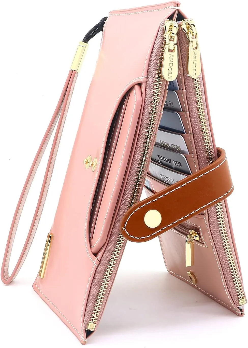 ANDOILT Wallets for Women Genuine Leather Wallet RFID Blocking Bifold Multi Card Case Purse with Zipper Pocket Handbag