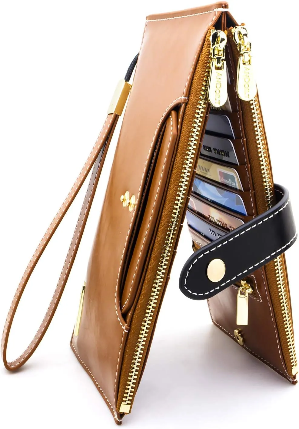 ANDOILT Wallets for Women Genuine Leather Wallet RFID Blocking Bifold Multi Card Case Purse with Zipper Pocket Handbag