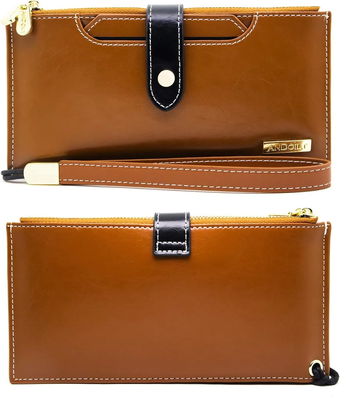 ANDOILT Wallets for Women Genuine Leather Wallet RFID Blocking Bifold Multi Card Case Purse with Zipper Pocket Handbag