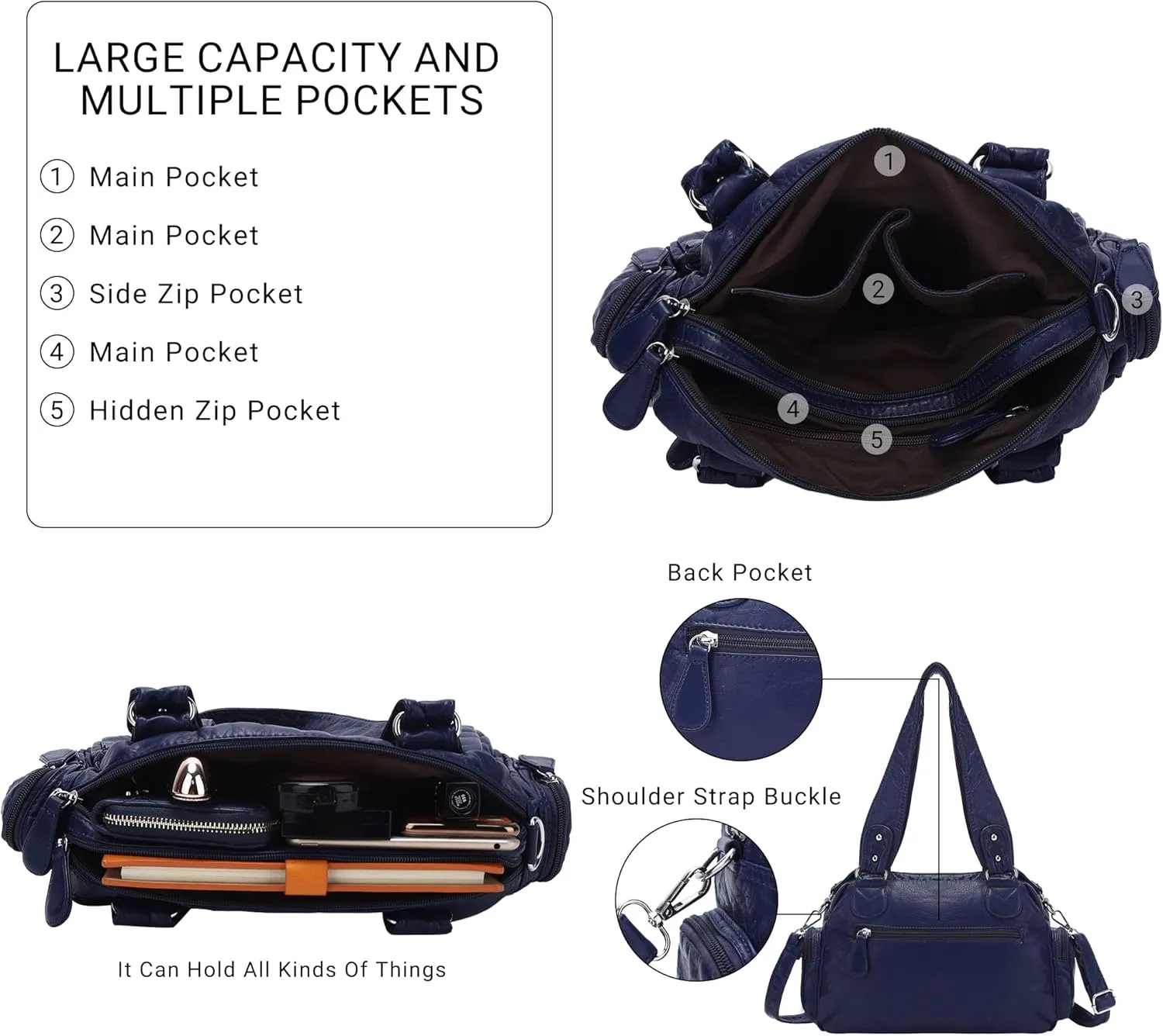 Angel Kiss Large Hobo Bags for Women Crossbody Bag Travel Shoulder bag Roomy Multi-functional Vegan Leather Satchel Tote