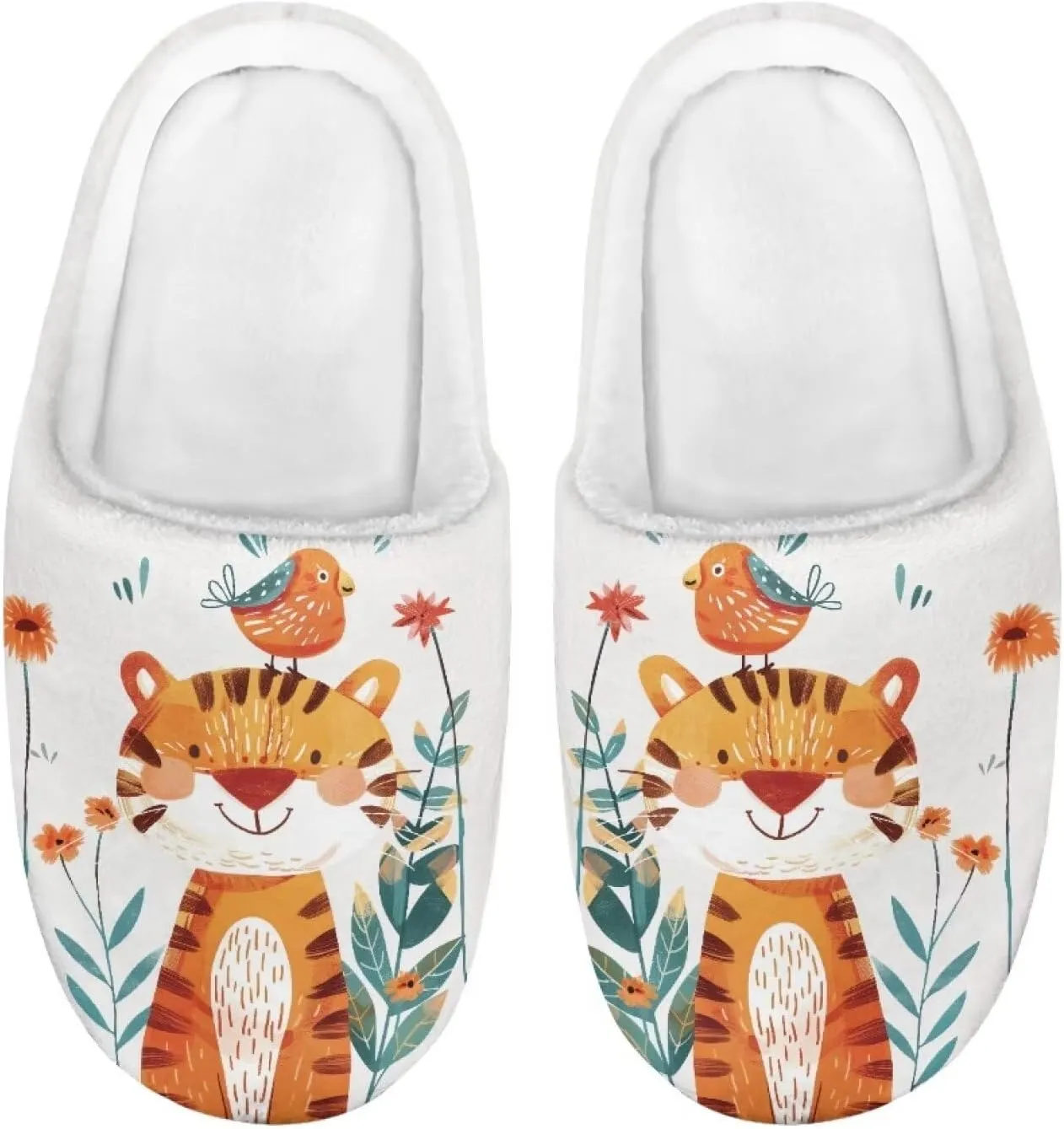 Animal Children's Plush Slippers For Girls Little Kids Comfy House Non-Slip Warm Flannel Fuzzy Slippers Cute Closed Toe Slippers Size9-14.5
