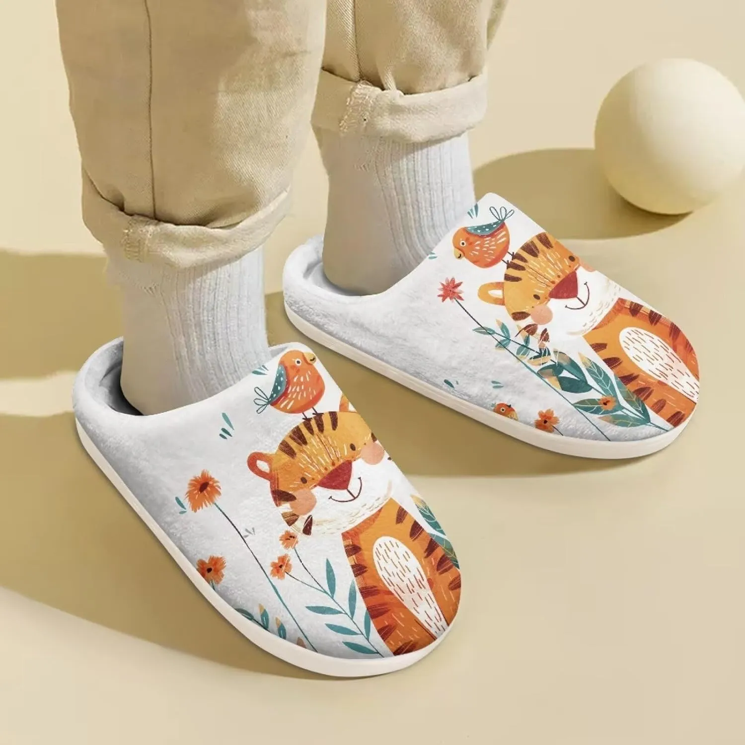 Animal Children's Plush Slippers For Girls Little Kids Comfy House Non-Slip Warm Flannel Fuzzy Slippers Cute Closed Toe Slippers Size9-14.5