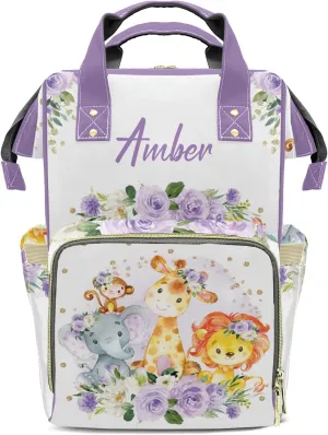 Animal Elephant Flower Personalized Diaper Bags Waterproof Backpack Shoulder Daypack for Mother's Day Gifts