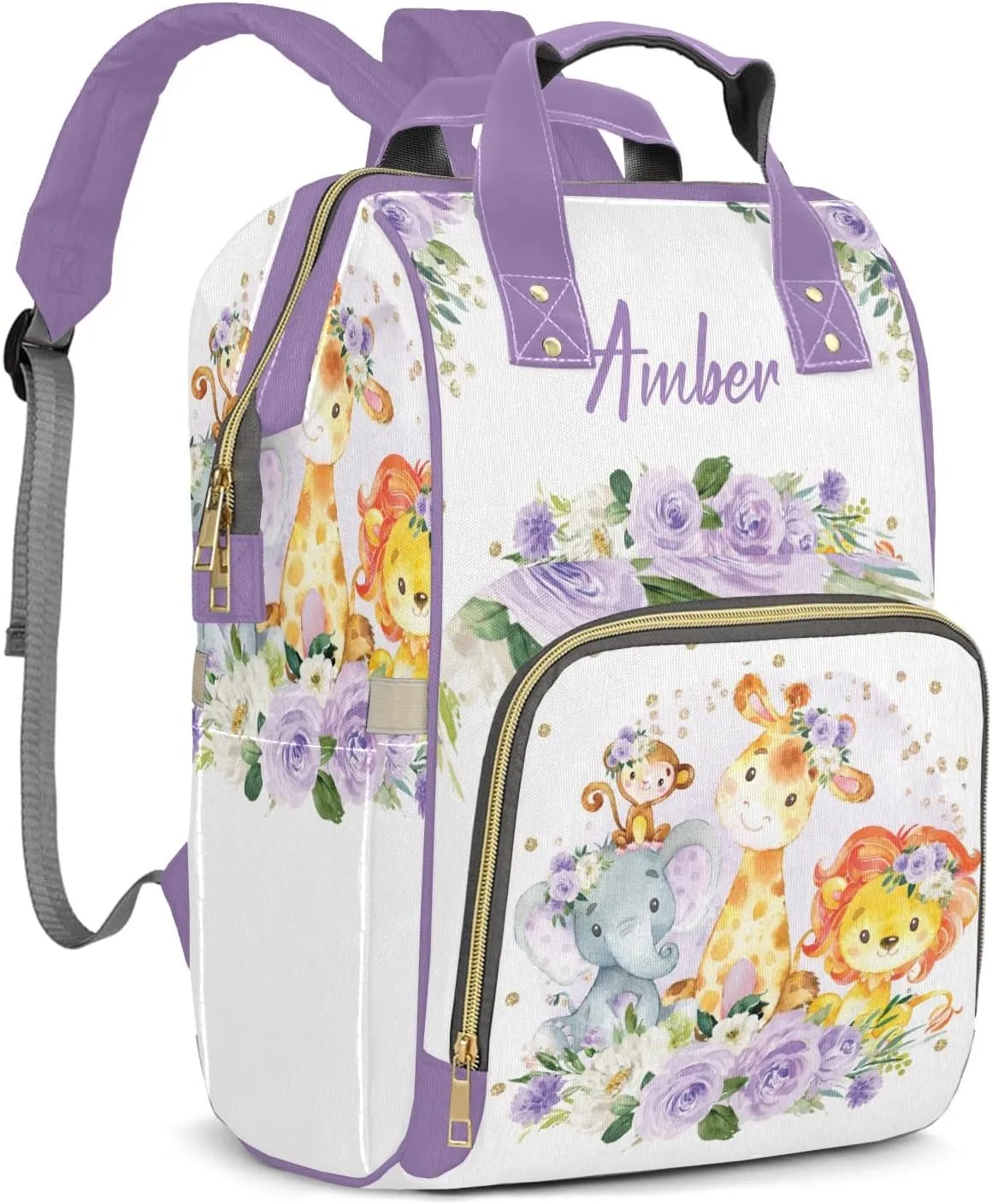 Animal Elephant Flower Personalized Diaper Bags Waterproof Backpack Shoulder Daypack for Mother's Day Gifts