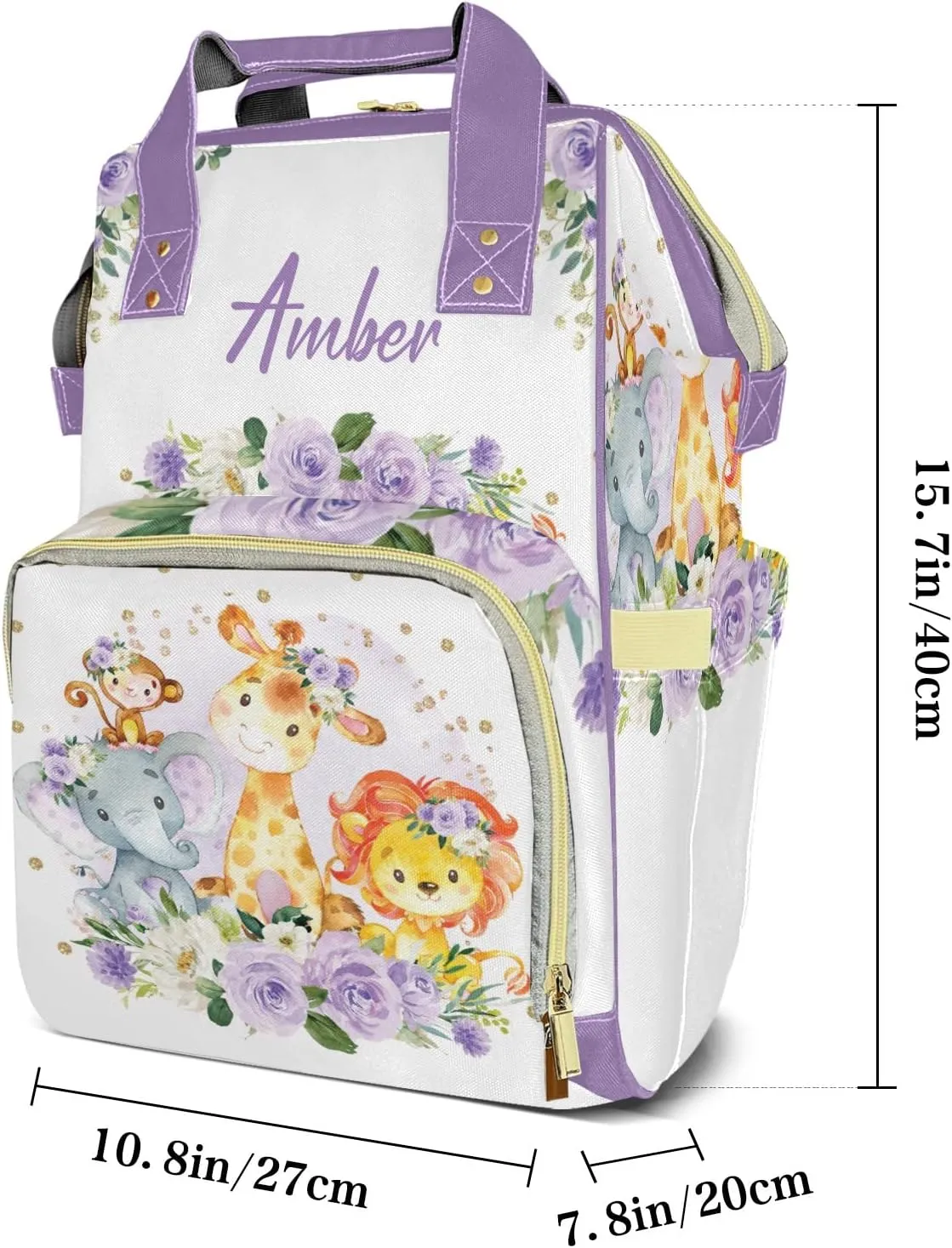Animal Elephant Flower Personalized Diaper Bags Waterproof Backpack Shoulder Daypack for Mother's Day Gifts