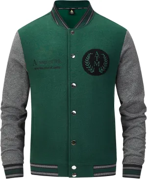 ANOTWENER Men's Varsity Jacket Vintage Baseball Button Jackets Long Sleeve with Letters Casual Coats for Men