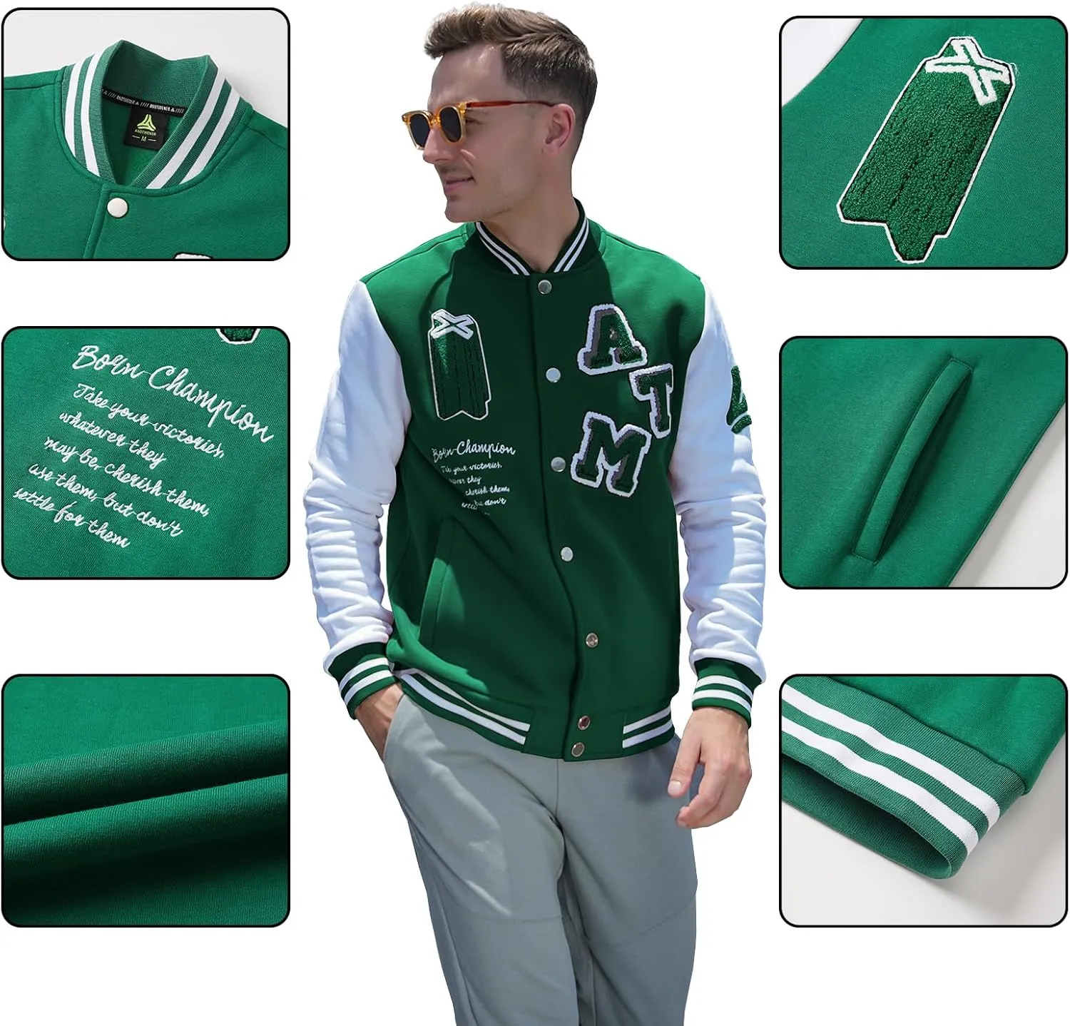ANOTWENER Men's Varsity Jacket Vintage Baseball Button Jackets Long Sleeve with Letters Casual Coats for Men