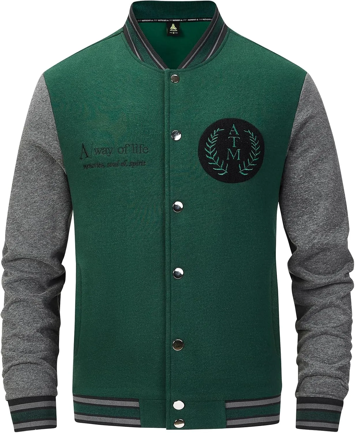 ANOTWENER Men's Varsity Jacket Vintage Baseball Button Jackets Long Sleeve with Letters Casual Coats for Men