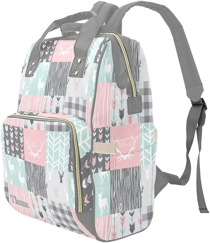 Antlers Deer Elk Feather Arrow Patchwork Diaper Bags with Name Waterproof Mummy Backpack Nappy Nursing Baby Bags Gifts Tote Bag for Women