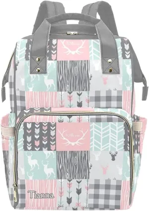 Antlers Deer Elk Feather Arrow Patchwork Diaper Bags with Name Waterproof Mummy Backpack Nappy Nursing Baby Bags Gifts Tote Bag for Women